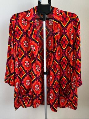 Truth 1X Neon Tribal Aztec Open Front Kimono Cardigan Boho Festival Artsy